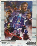 Cover of puzzle box shows 1000-piece puzzle featuring characters from the movie, with the Avengers logo in the center. 