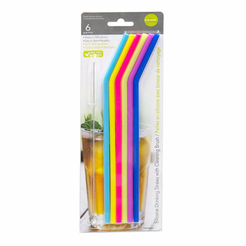 Silicone Drinking Straws with Cleaning Brush Set of 6